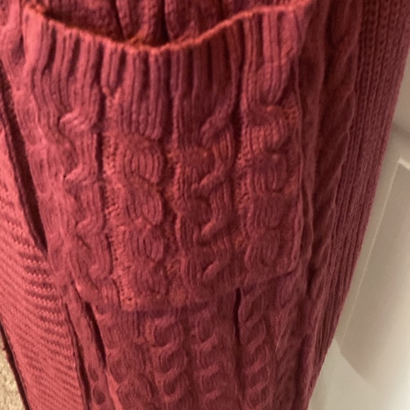 Maroon Long Cable Knit Cardigan Sweater Sz L NWOT - Picture 5 of 11